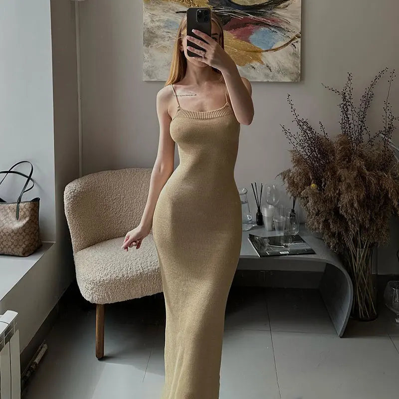 Sexy Backless Bandage Knitted Dress Elegant Outfits for Women Sleeveless Birthday Club Party Bodycon Long Dresses