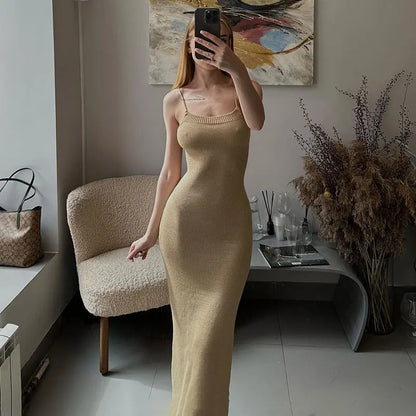 Sexy Backless Bandage Knitted Dress Elegant Outfits for Women Sleeveless Birthday Club Party Bodycon Long Dresses