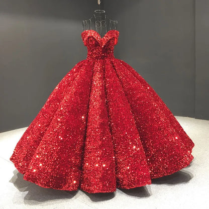 Elegant Modern One-Shoulder Bridal Wedding Dress Lace-up Tutu Skirt Adults Sleeveless Ball Gown Color Changing Sequin Prom Gown