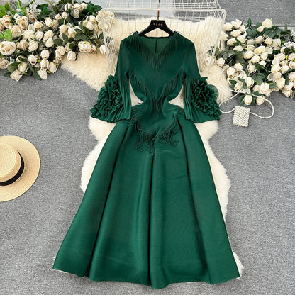 Plus Loose Size Temperament Embroidered Close Edge Round Neck Long Sleeve Party Bouncing Casual Dress