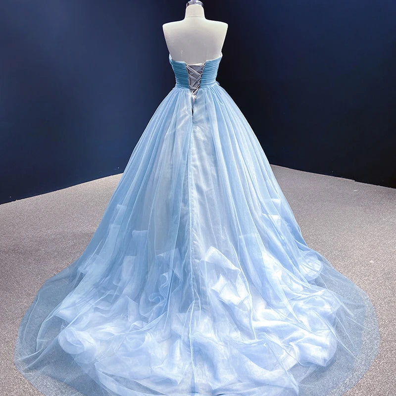 Rsm66290-1 High Quality Cheap Blue Elegant Lace Fabric Embroidered Bridal Dress Wedding Dress