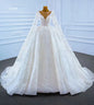 Feishiluo Luxury Wedding Dress O-Neck Ball Gown Long Sleeves Chapel Train Embroidery Appliques Floral Print Beaded Lace Crystals