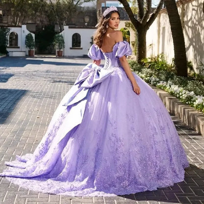 Lavender 2025 Ball Gown Lace Applique Beaded Mexican Sweet 16 Vestidos De 15 Anos Customized Quinceanera Dress MQ622