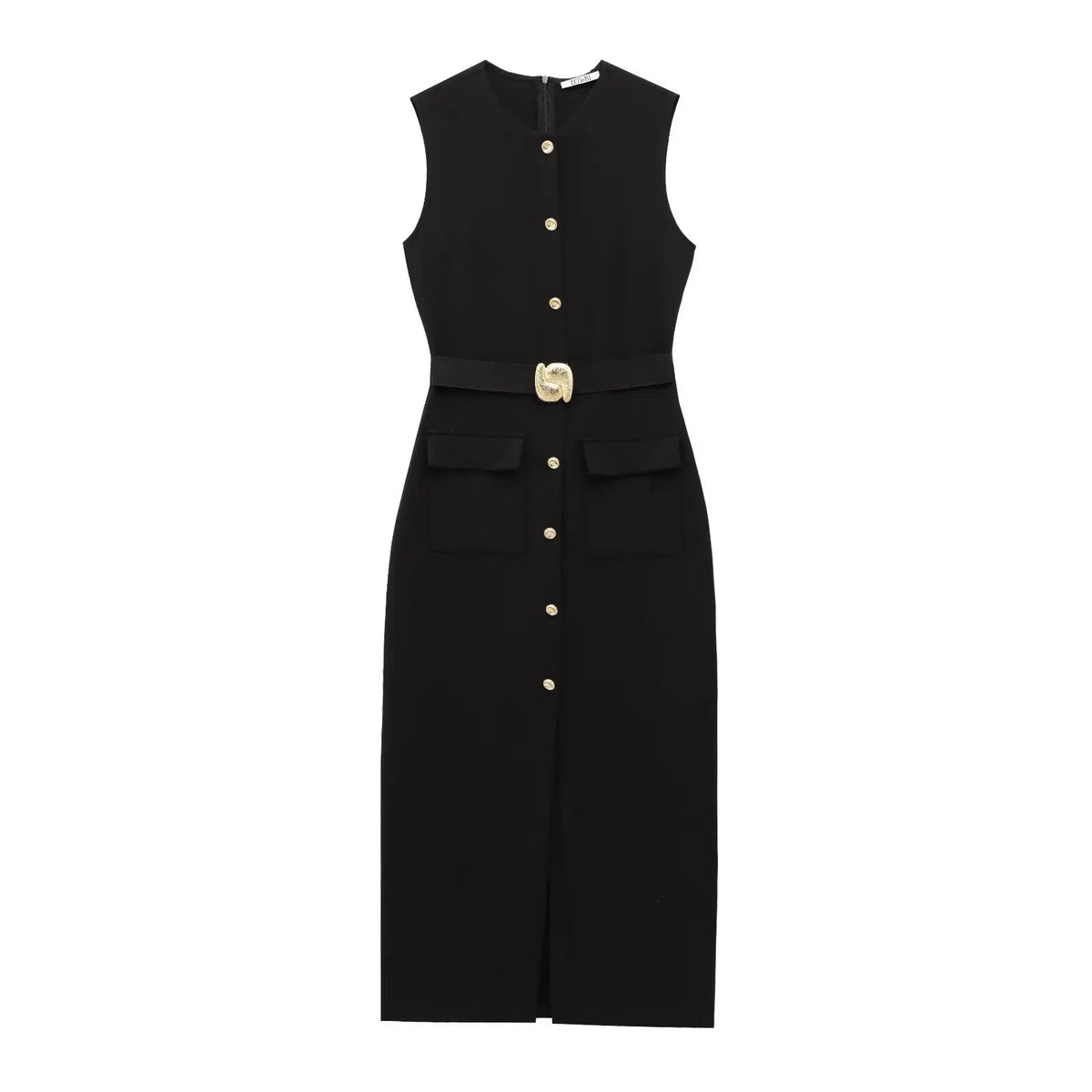 Women's new fashion split midi dress retro O-neck sleeveless women's fashion dress Vestidos Mujer