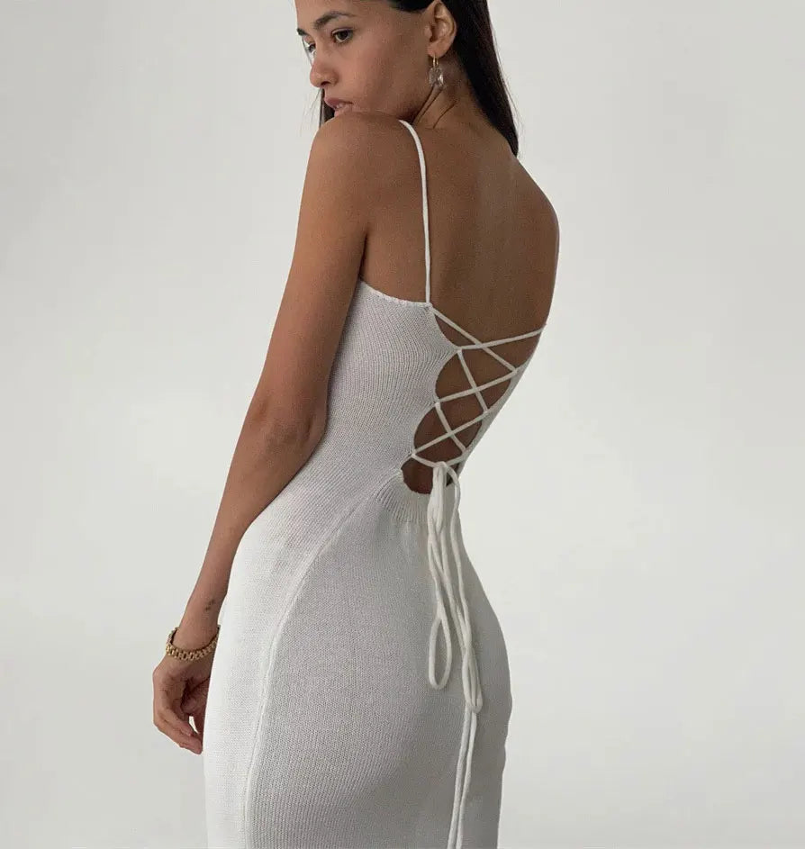 Sexy Backless Bandage Knitted Dress Elegant Outfits for Women Sleeveless Birthday Club Party Bodycon Long Dresses