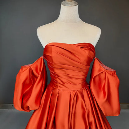 13844# Candy Color Sweep Train Off-Shoulder Boat Neck A-line Wedding Dress Modern Detachable Puff Sleeve Bow Stain Bridal Gown