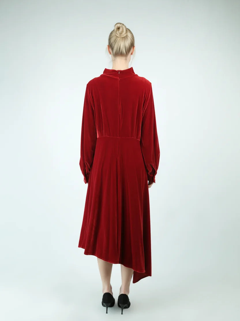 Chic Evening Party Saorise Velvet Casual Dress with Stylish Cowl Collar