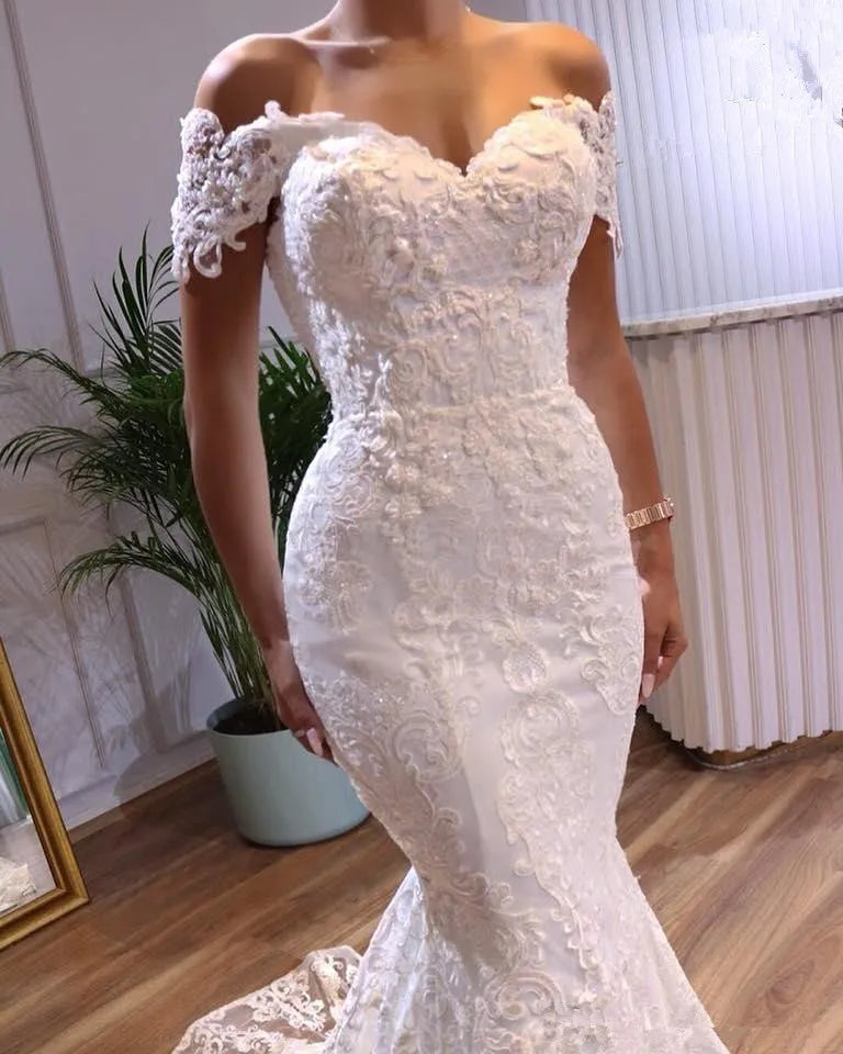 NE202 Vintage Sexy Mermaid Arabic Wedding Dresses Sweetheart Beaded Lace Bridal Dresses Sweep Train Wedding Gowns