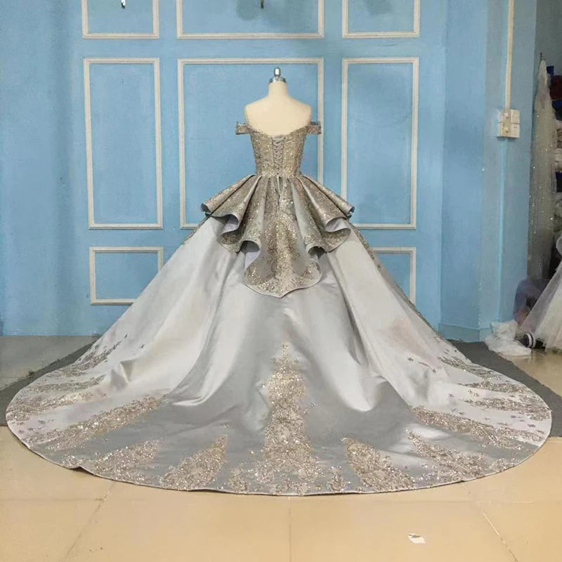 9790 Latest Design Luxury Muslim Dress Metal Sequin Sweetheart Evening Dress Women
