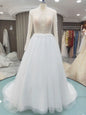 9118# High Neck Casual Beach A-Line Lace Beading Puffy  Wedding Dresses Long Sleeve  Lace Boho Wedding Dress Bridal Gown