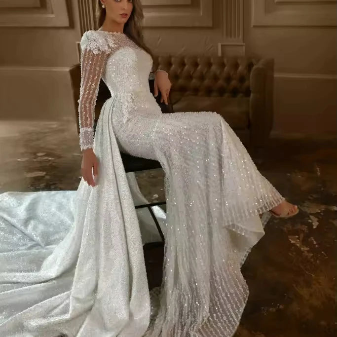 2024 New 2 in 1 African Mermaid Wedding Dress Embroidery Wedding Dress Mermaid Bridal Gowns Detachable Train
