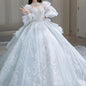 S0418T High-End Bohemian Wedding Dress One-Shoulder Beaded Diamond Tulle Elegant Dreamy Simple Spring Bridal Gown High Collar