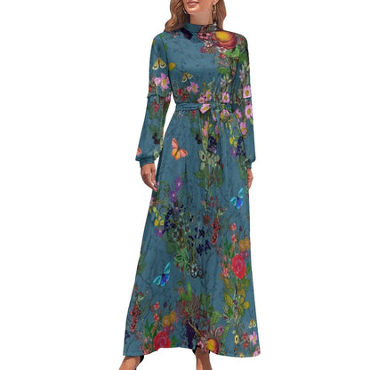 Print on Demand Wholesale Long Sleeve Women's Casual Dress Streetwear Floral Printed Elegant Maxi Dress for Woman