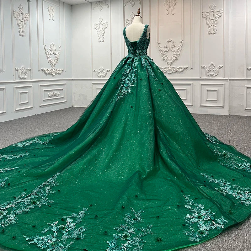 9793 Hot Sale New Design Green Sleeveless Lace Elegant Embroidered Prom Dress