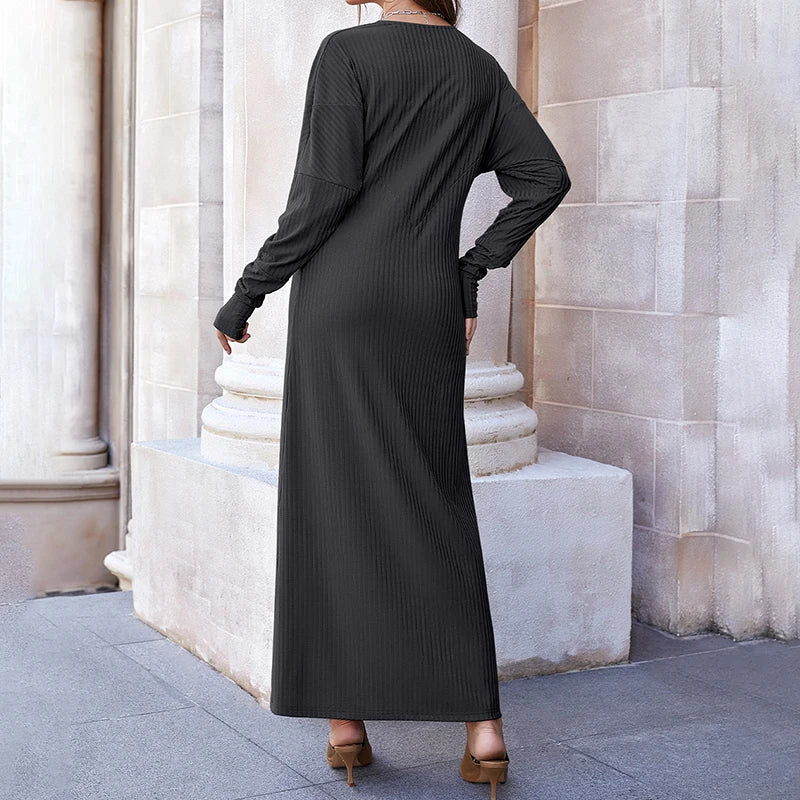 Long Sleeve Maxi Slip Dress Base Ribbed Ramadan Wear Muslim Women Under Islamic Clothing Modest Inner Abaya