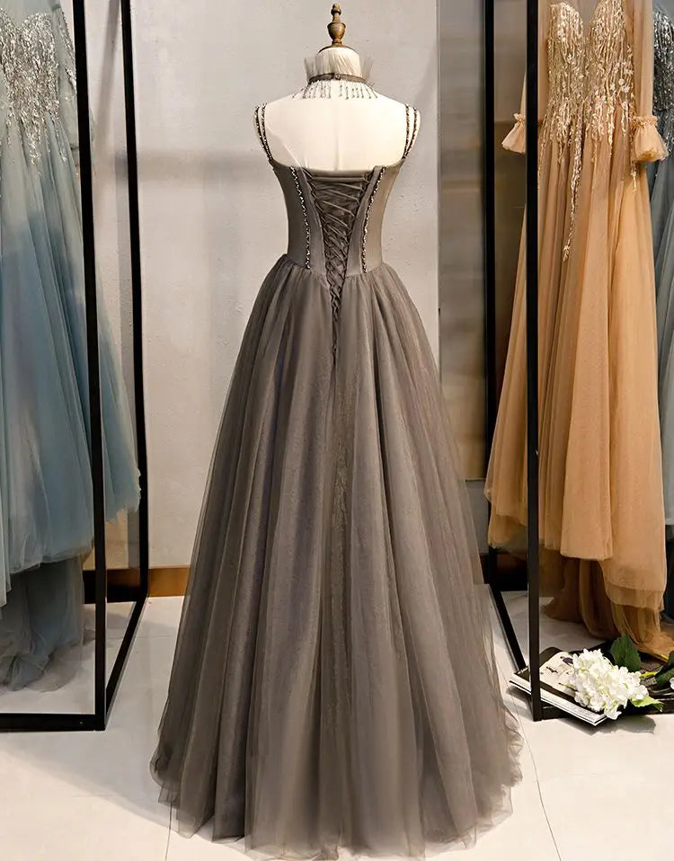 Real Photos Spaghetti Straps Lace Wedding Party Dress Exquisite   Beading Bridal Gown With Necklace Evening Prom Dress 15391