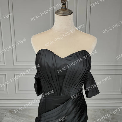 15521# Real Photos Simple Off Shoulder Pleat Mermaid Wedding Party Gown Evening Prom Dress for Women With Sweep Train