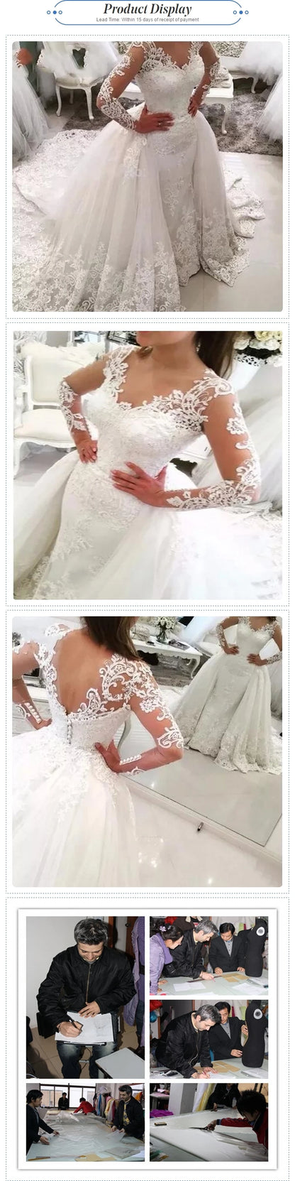 Robe De Mariage Luxury Mermaid Lace Wedding Dress with Detachable Train Removable Skirt Lace Wedding Gown 2022 Vestido De Noiva
