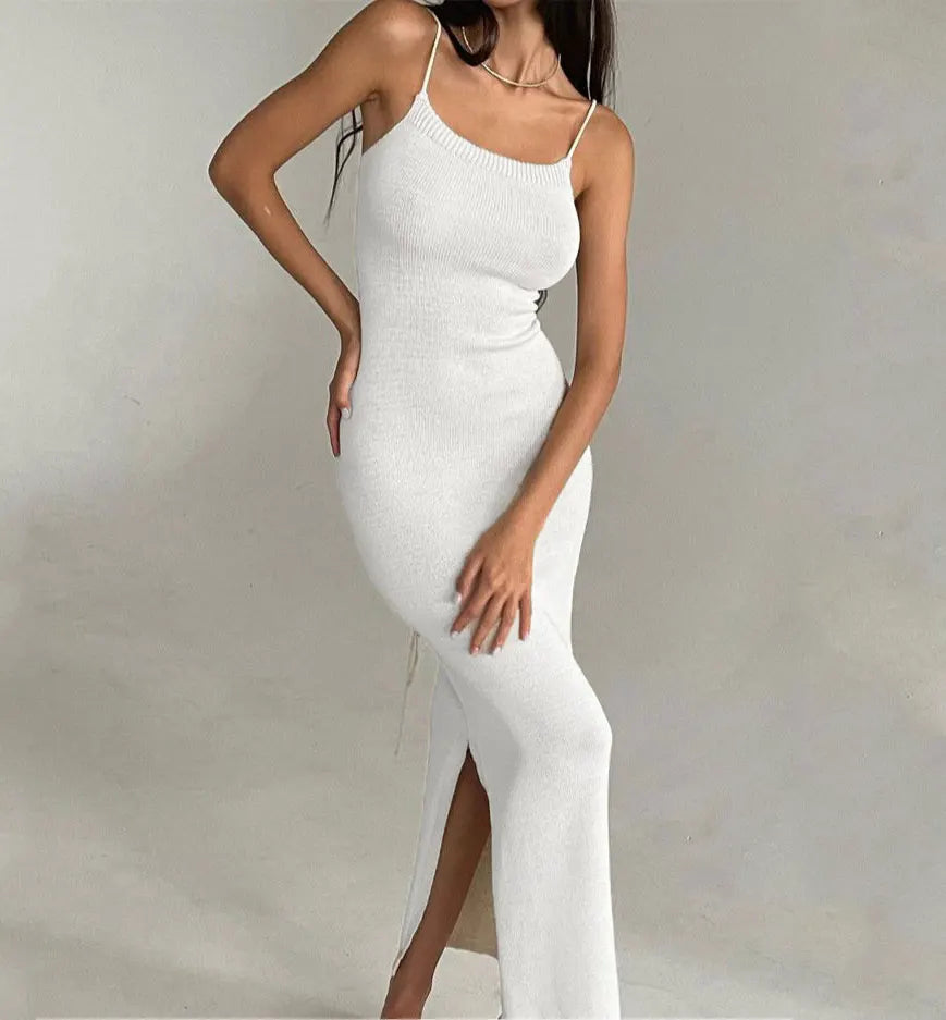 Sexy Backless Bandage Knitted Dress Elegant Outfits for Women Sleeveless Birthday Club Party Bodycon Long Dresses