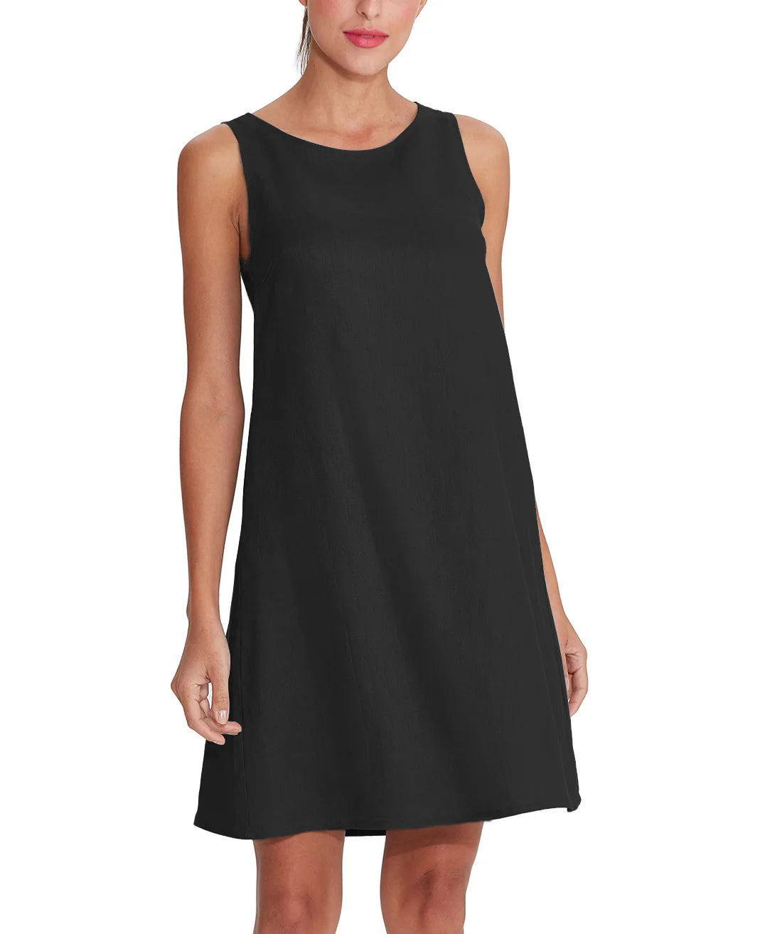 100% Linen O-Neck A-line Casual Sleeveless Loose Pockets Dress for Women