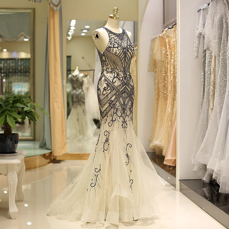 Custom Satin Beaded Strapless Catwalks High Slit Roupa Vestido Largo De Mujer Wedding Dress Gown Haute Couture Tailed Dress