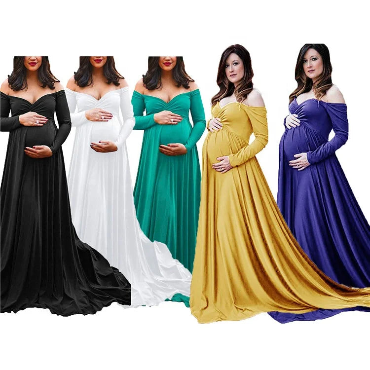 2021 European Polyester/ Cotton Pregnant Women's V-neck One-piece Dress for Photography