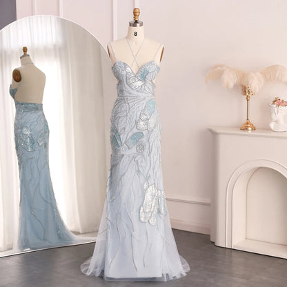 Sharon Said SS478 Luxury Spaghetti Straps Mermaid Pink Evening Dresses With Feathers Scarf Wedding Dress Pink Ready to Ship