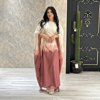 Latest Design Custom Modest Batwing Sleeve Dubai Abaya Kaftan Luxury Muslim Women Dress With Satin Abaya