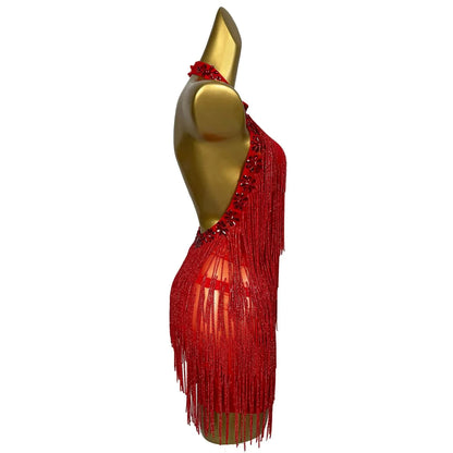 Diamond Birthday Party Dress Latin Dance Wear Women Backless Crystal Prom Night Club Mini Dress Tassel Sexy Party Evening Dress