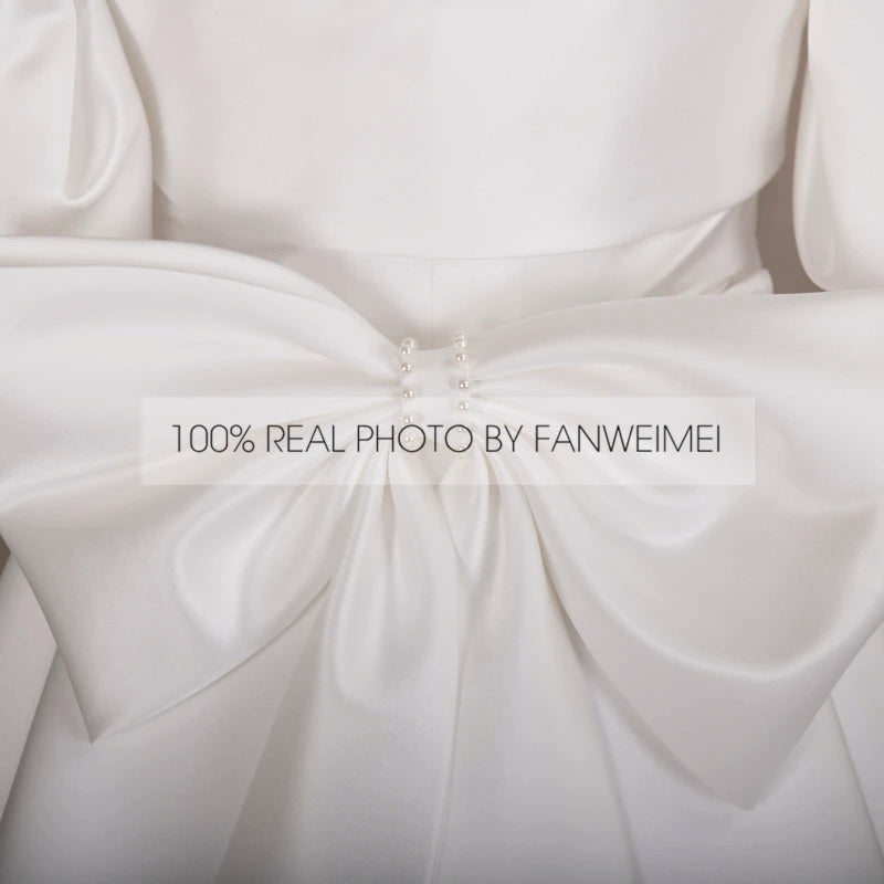 Real Photos Simple Bow Corset Back Strapless Wedding Dress Short Sleeve Satin A-Line Bridal Gown for Wedding Dress Bridal Gown