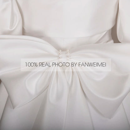 Real Photos Simple Bow Corset Back Strapless Wedding Dress Short Sleeve Satin A-Line Bridal Gown for Wedding Dress Bridal Gown