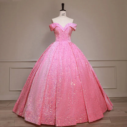 Elegant Modern One-Shoulder Bridal Wedding Dress Lace-up Tutu Skirt Adults Sleeveless Ball Gown Color Changing Sequin Prom Gown