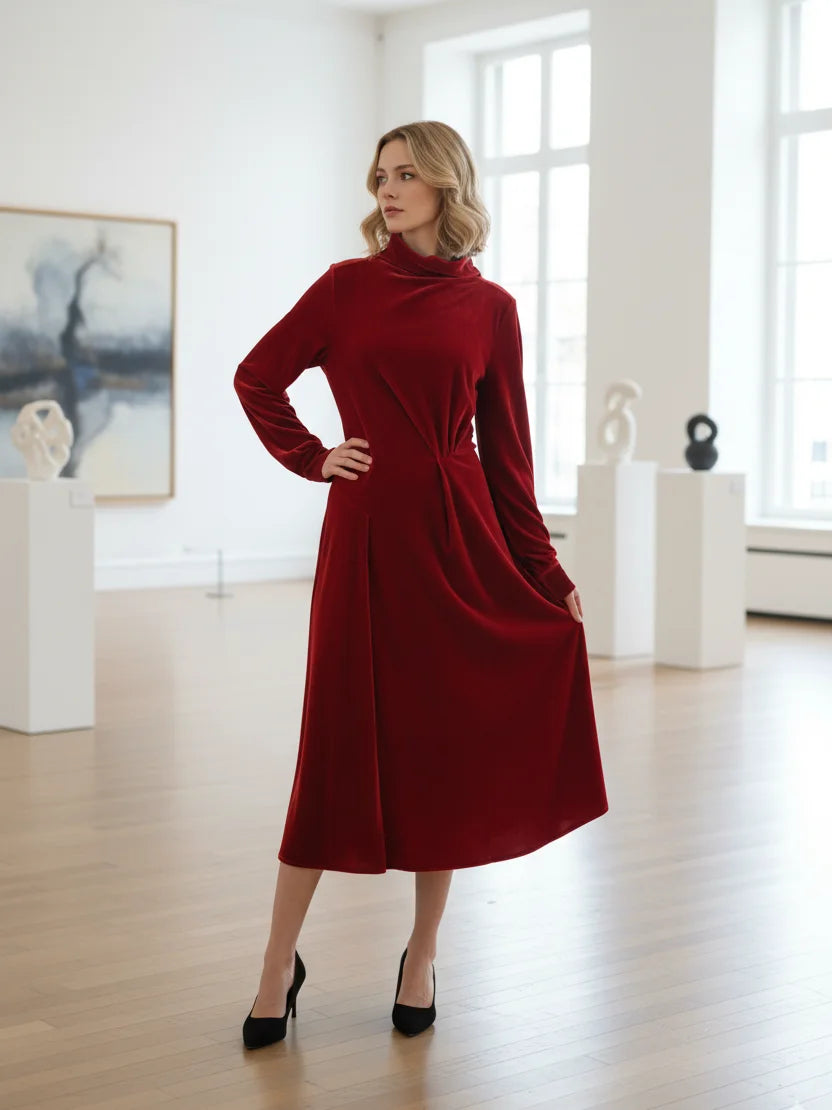 Chic Evening Party Saorise Velvet Casual Dress with Stylish Cowl Collar