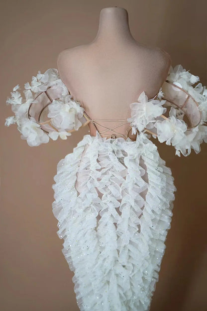 Sexy Off Shoulder Crystal Top Skirt 2 Piece Set Birthday Wedding Guest Dress High Slit Banquet Party Dress Women Festival Outfit