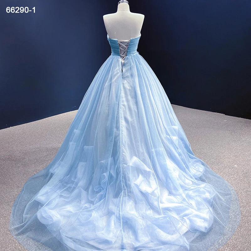 Jancember RSM66290-1 Elegant  Flower Blue Sweetheart Lace Ruffle Evening Gowns Dress
