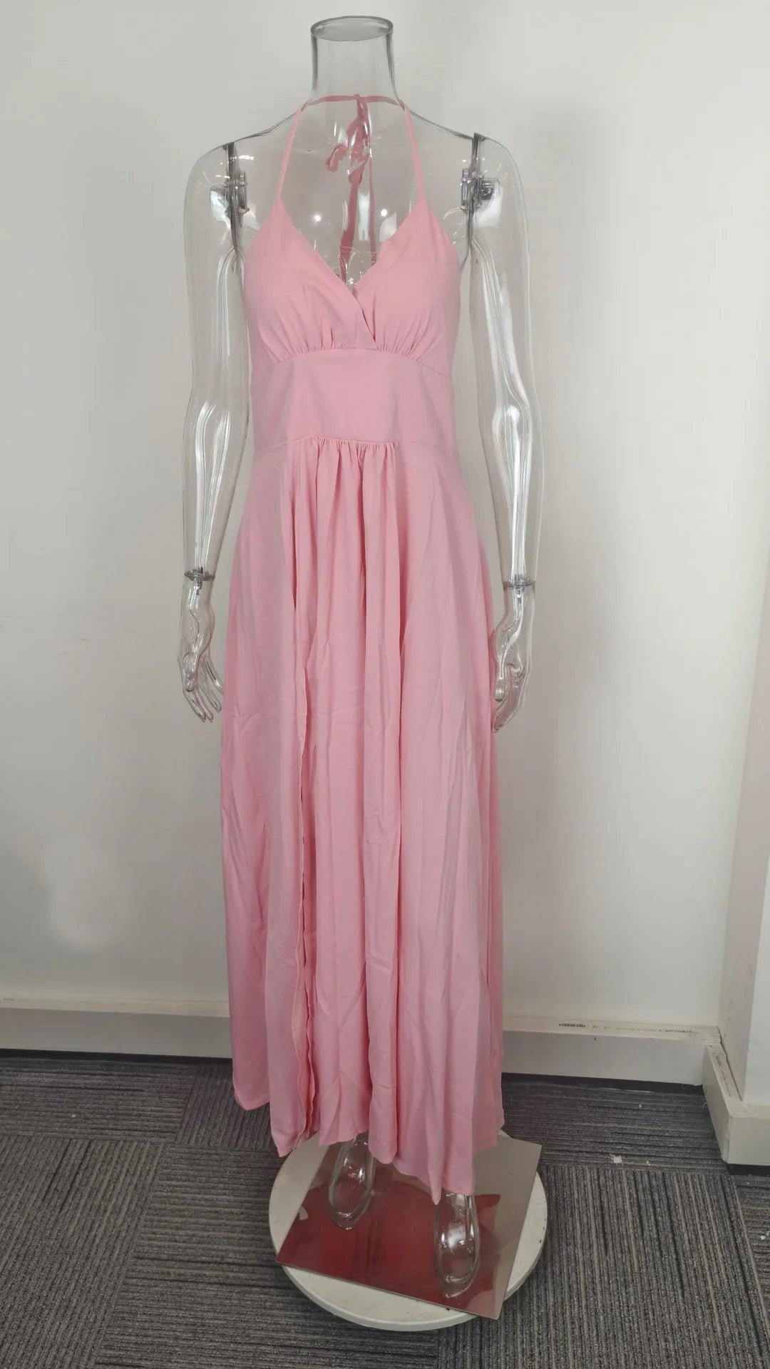 Cross-border  Spring New European American Women's Fashion Solid Color Chiffon Anti-Static Sexy Slim Split Ear Side Long