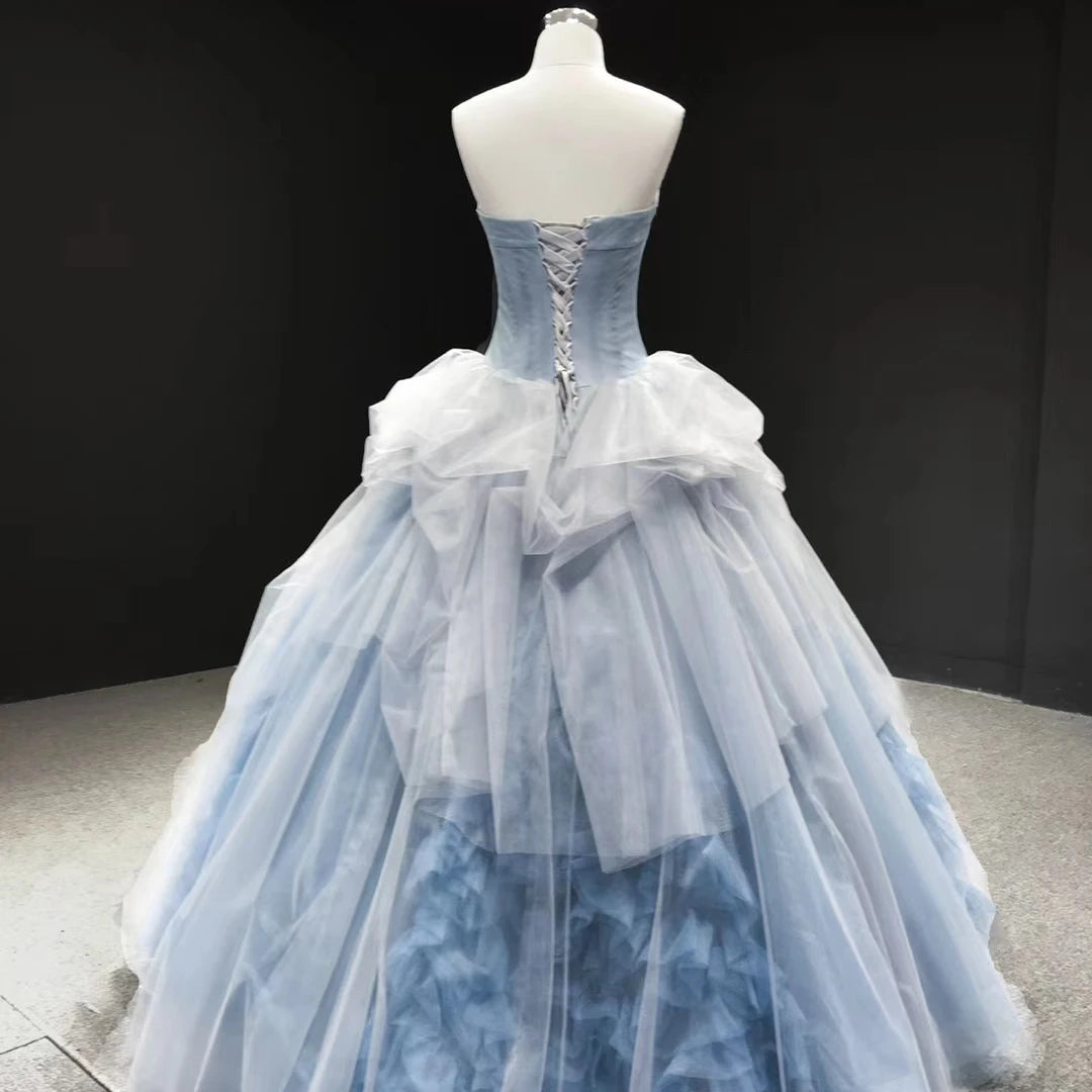 Feishiluo A-Line Ball Gown Wedding Dress Wholesale Blue Party Dress Lace Appliques Embroidery Modern Floral Print Plus Size