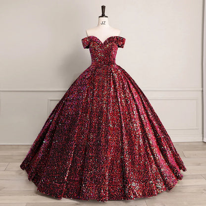 Elegant Modern One-Shoulder Bridal Wedding Dress Lace-up Tutu Skirt Adults Sleeveless Ball Gown Color Changing Sequin Prom Gown