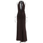 2026 Fashion Summer Women Halter Deep V-Neck Backless Solid Casual Maxi 100% Polyester Crystal Vacation Dresses