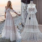 1241#Spaghetti Straps Backless Flare Sleeve Bohemian Boho Beach Wedding Dresses Champagne Bridal Dresses Vestidos De Renda