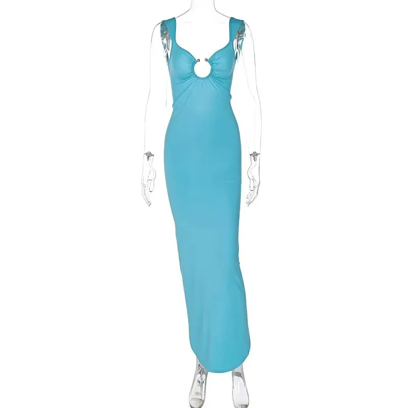 2025 Women Elegant Beach Party Dress V-Neck Sleeveless Bodycon Summer Long Dresses White Backless Maxi Dress