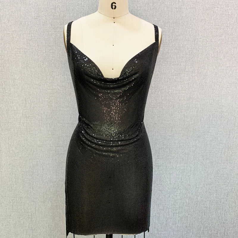 2020 Gold Chain Suspender Party Metal Mesh Dress