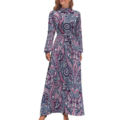 Print on Demand Wholesale Long Sleeve Women's Casual Dress Streetwear Floral Printed Elegant Maxi Dress for Woman