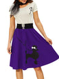 Women's Retro Poodle Print Skater Dress Vintage High Waist Rockabilly Swing Dress Chiffon for Summer Cocktail Front