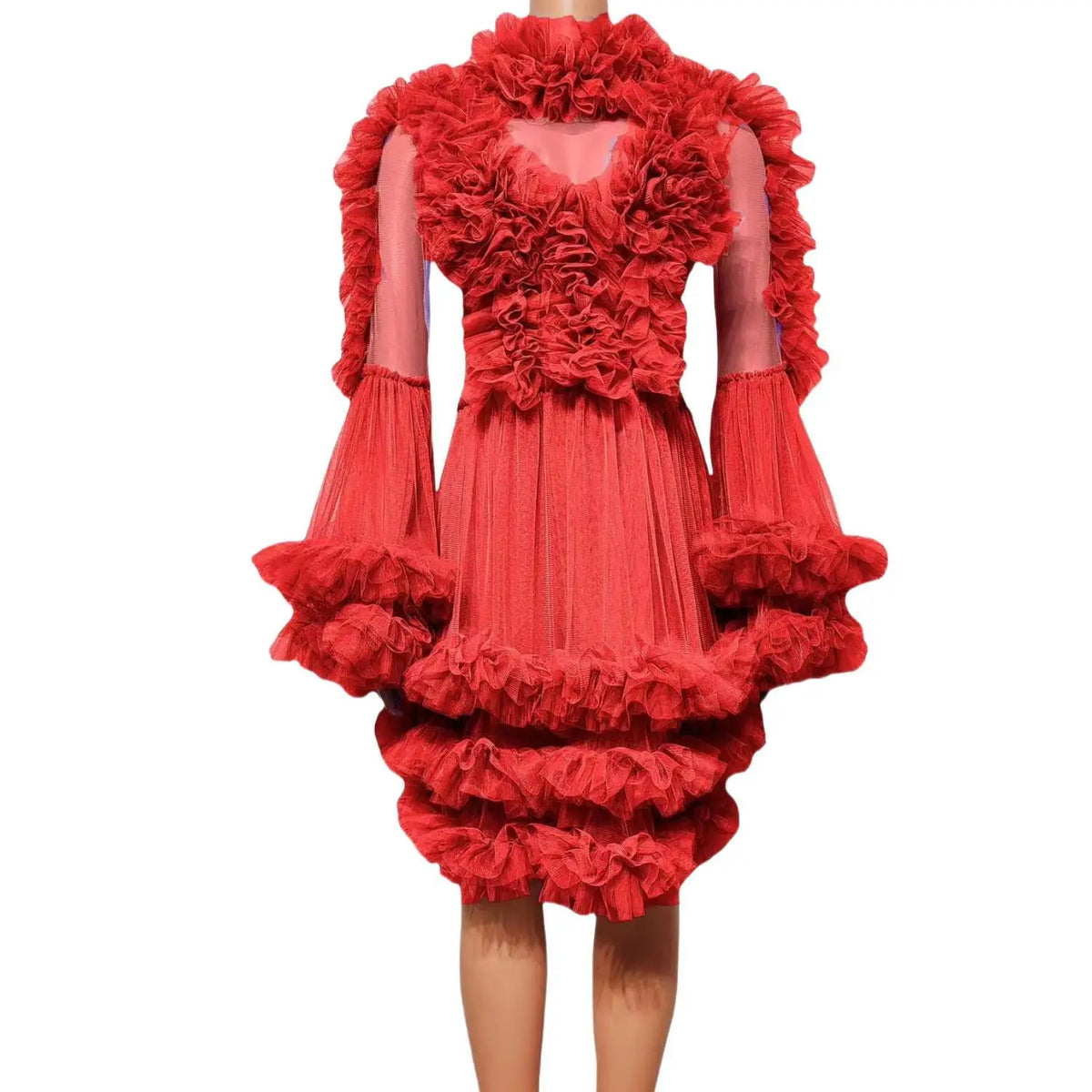 Elegant Pagoda Sleeve Mesh Ruched Ball Gown Lady Wedding Prom Dress Sexy Short Club Party Dress Women Birthday Princess Dress