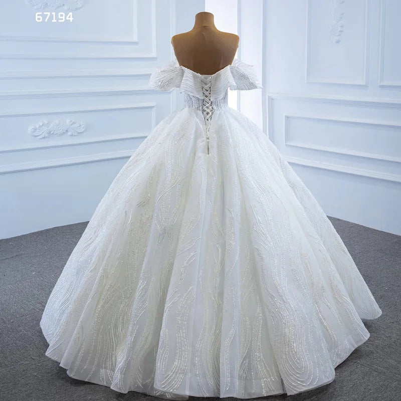Jancember RSM67194 Off Shoulder Elegant Lace Applique Bride Wedding Dress