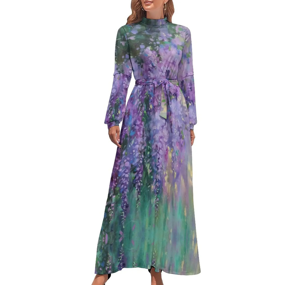 Print on Demand Wholesale Long Sleeve Women's Casual Dress Streetwear Floral Printed Elegant Maxi Dress for Woman