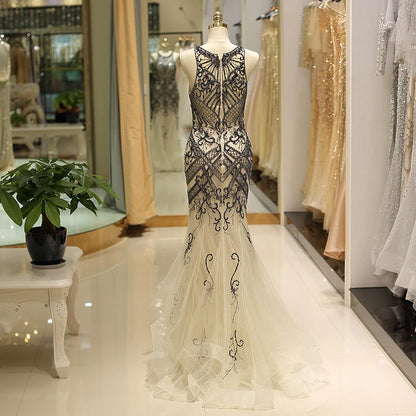 Custom Satin Beaded Strapless Catwalks High Slit Roupa Vestido Largo De Mujer Wedding Dress Gown Haute Couture Tailed Dress