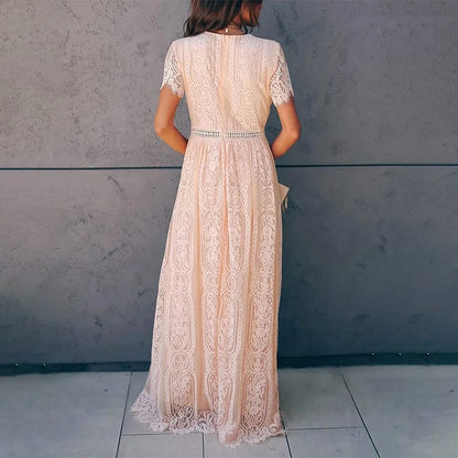 Casual White Lace Chiffon Maxi Dresses Elegant Outfit Party Wear Evening Gown Long Wedding Guest Dress Summer Clothes
