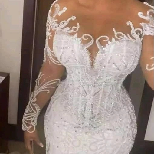 S583F  New Off-shoulder  High Quality Sequined Beading Mermaid Sexy Luxury  Long Sleeve Wedding Dress